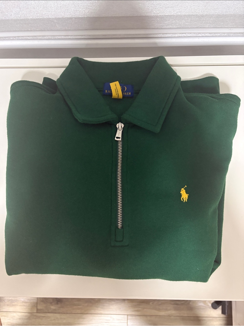 Ralph Lauren Dark Green Half-Zip Sweatshirt with Yellow Pony